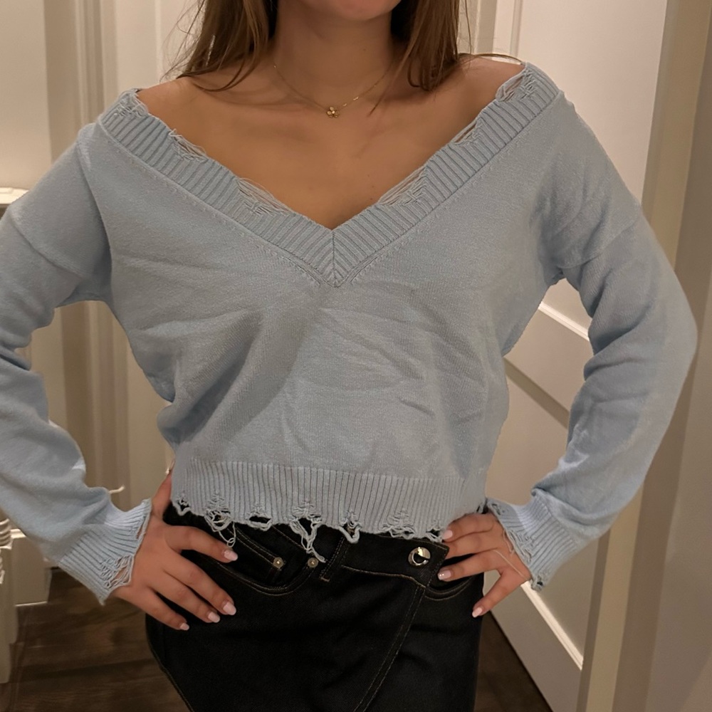 Wild Honey v neck jumper with distressing